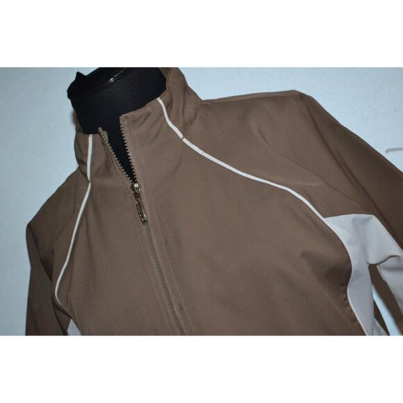 25146 IZOD Golf Jacket Windbreaker Zip Tan Polyester Size Large Womens - Picture 2 of 8